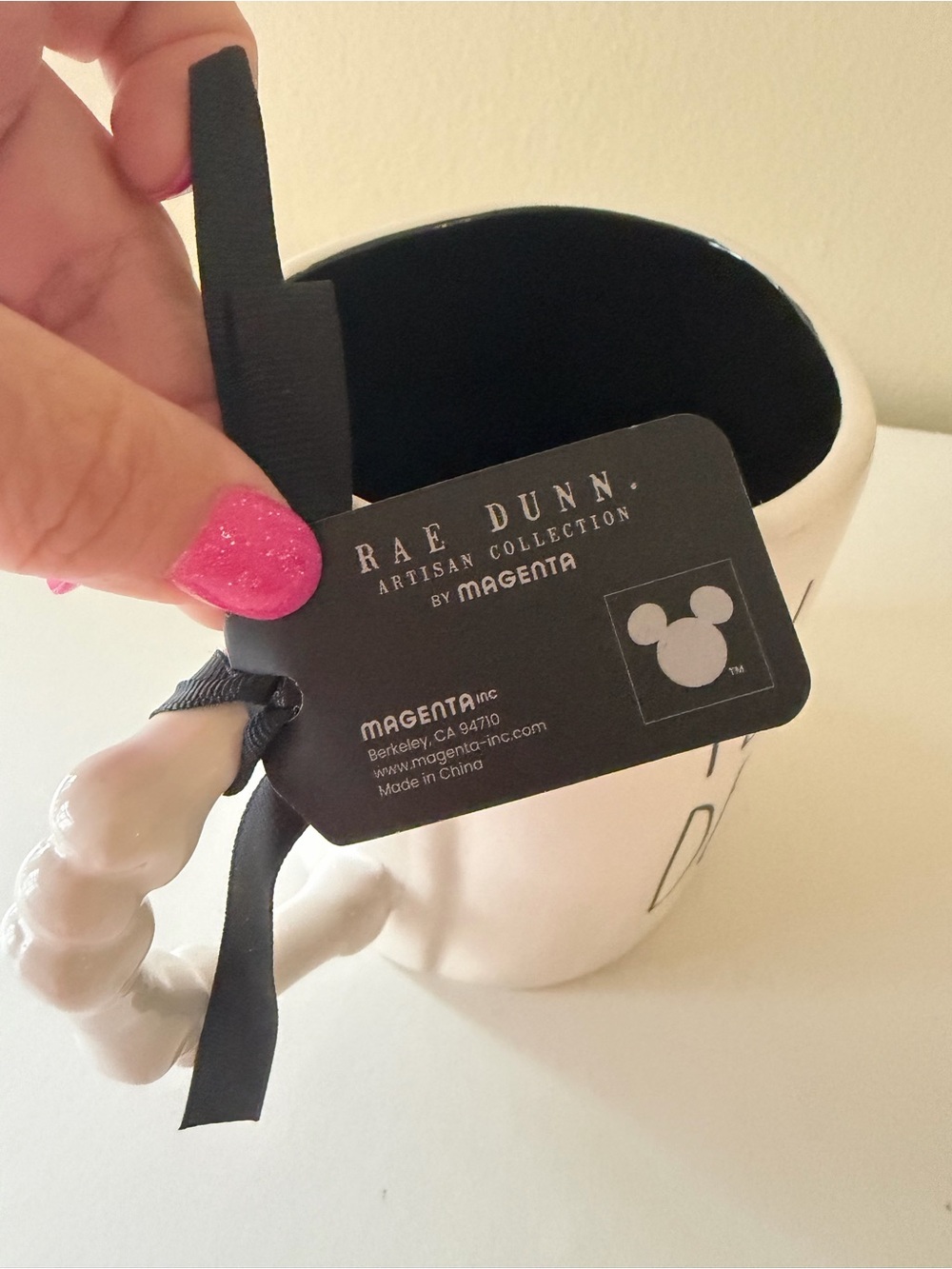 Rae Dunn White Ceramic Mug with Black Interior and Artwork - Picture 3 of 3